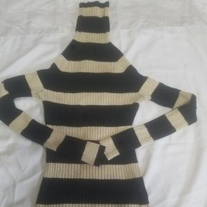 Beige and black striped turtleneck sweater